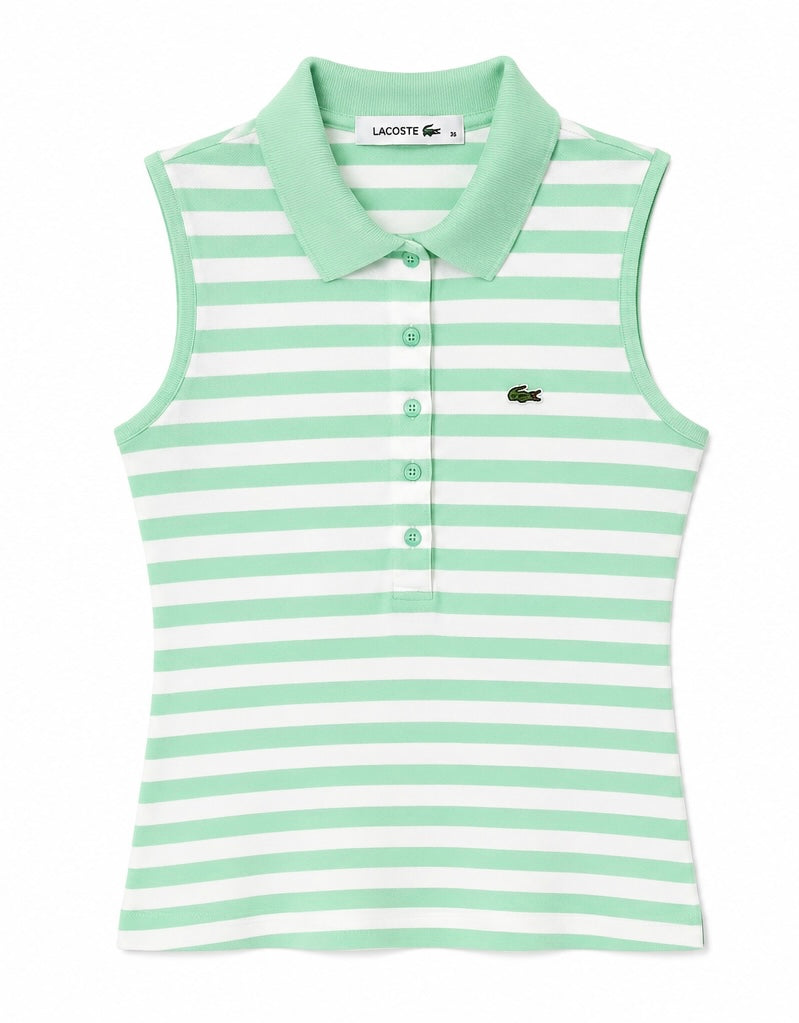 Lacoste Sleeveless Polo – Mint Green & White Striped-36EU