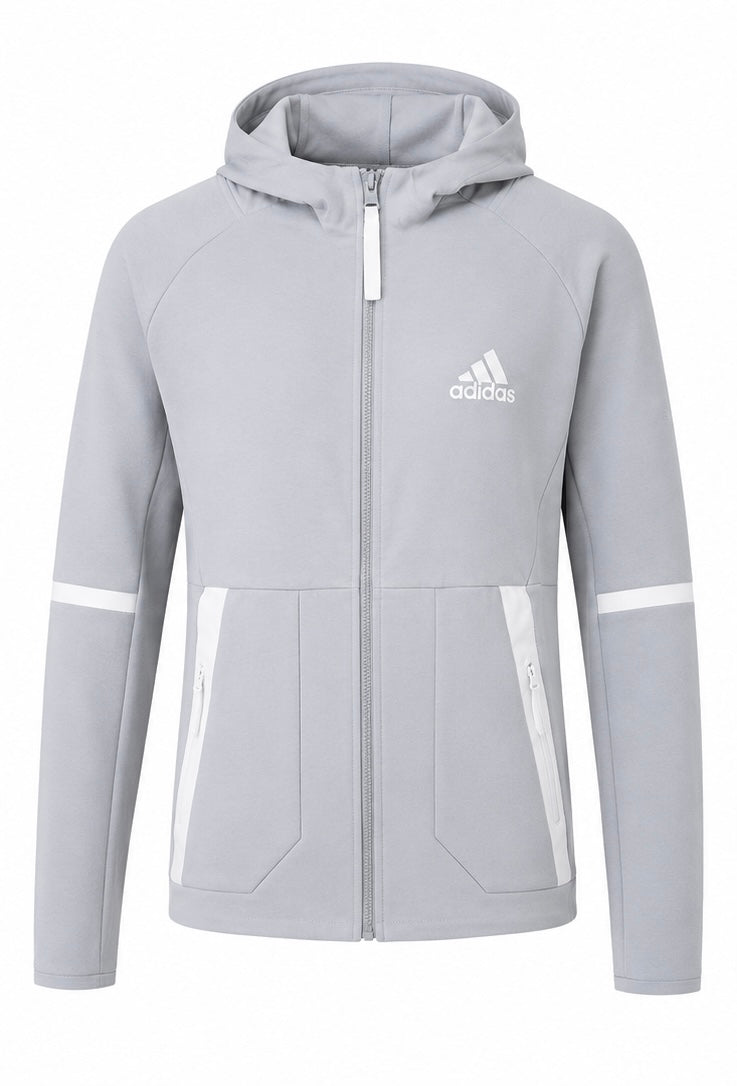 Adidas Γκρι Full Zip Αθλητική Ζακέτα με Κουκούλα-XS