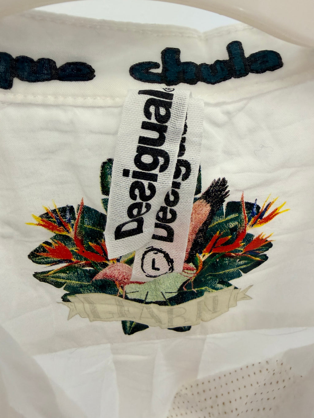 Desigual White Embroidered Graphic Shirt –L