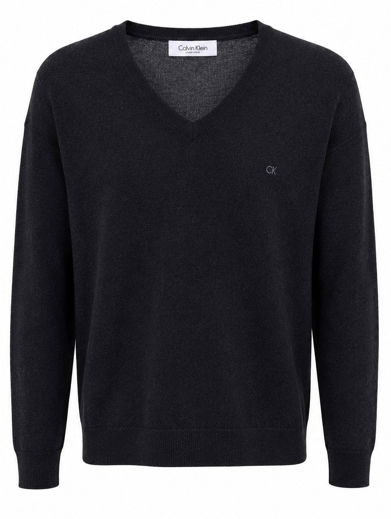 Calvin Klein V-Neck Knit Sweater – Black-XL