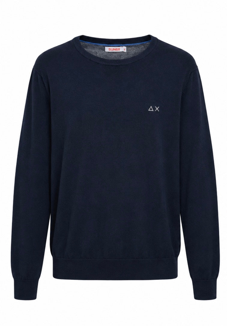 SUN68 Ανδρικό Navy Μπλε Πλεκτό Crewneck με Logo-XL