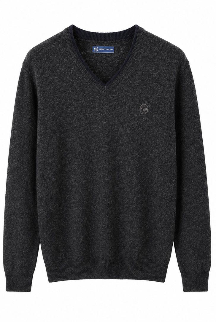 Sergio Tacchini Ανδρικό Πλεκτό V-Neck Γκρι Ανθρακί-XL