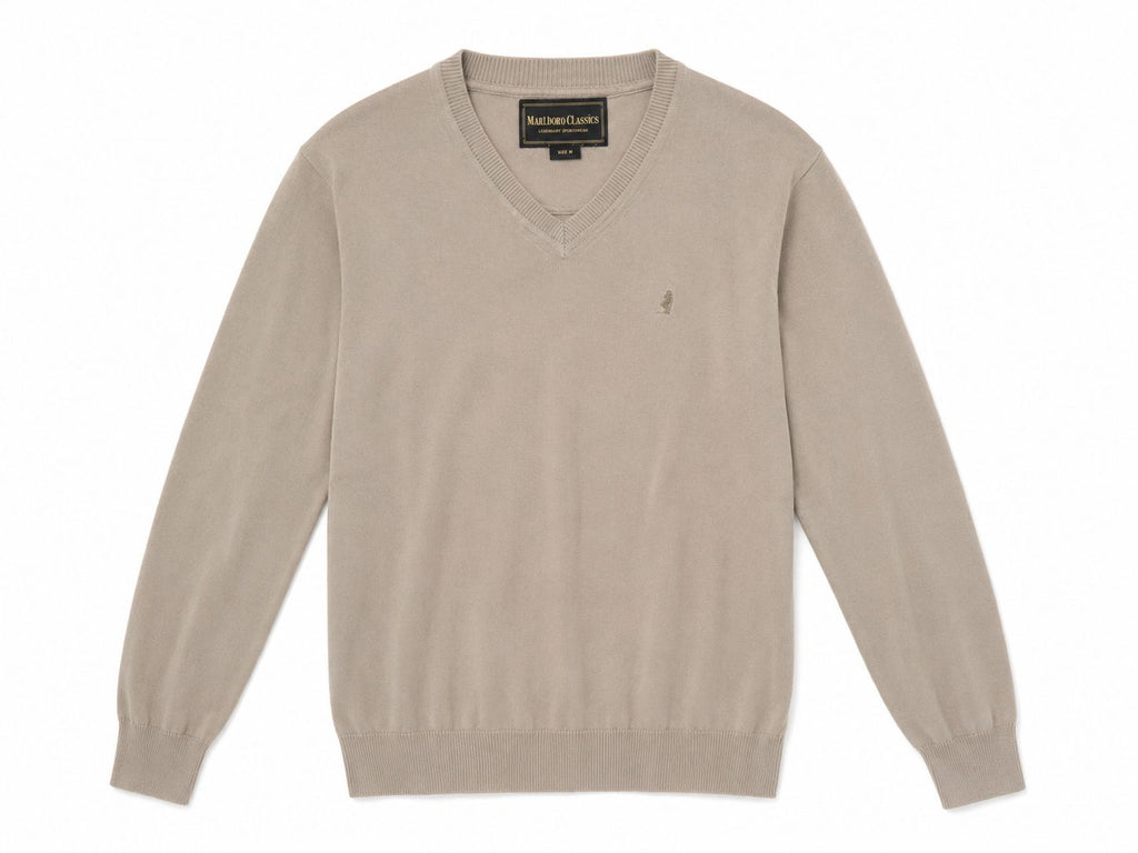 Marlboro Classics Ανδρικό Πλεκτό V-Neck Μπεζ-M