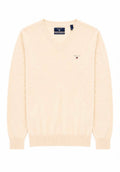 GANT Super Fine Lambswool Ανδρικό Πλεκτό V-Neck Εκρού-S