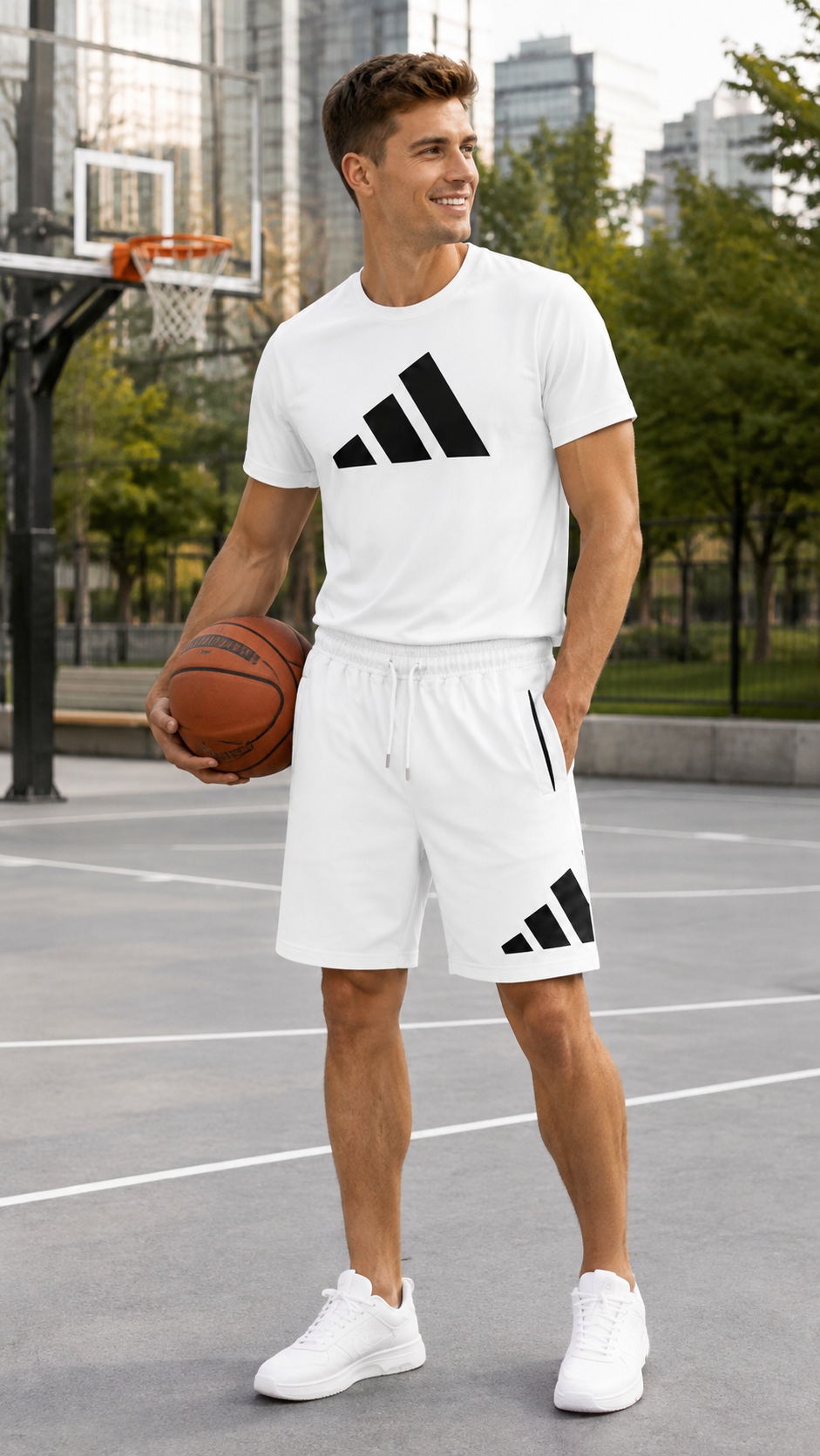 Adidas Ανδρικό Σετ T-Shirt & Βερμούδα – Λευκό – L