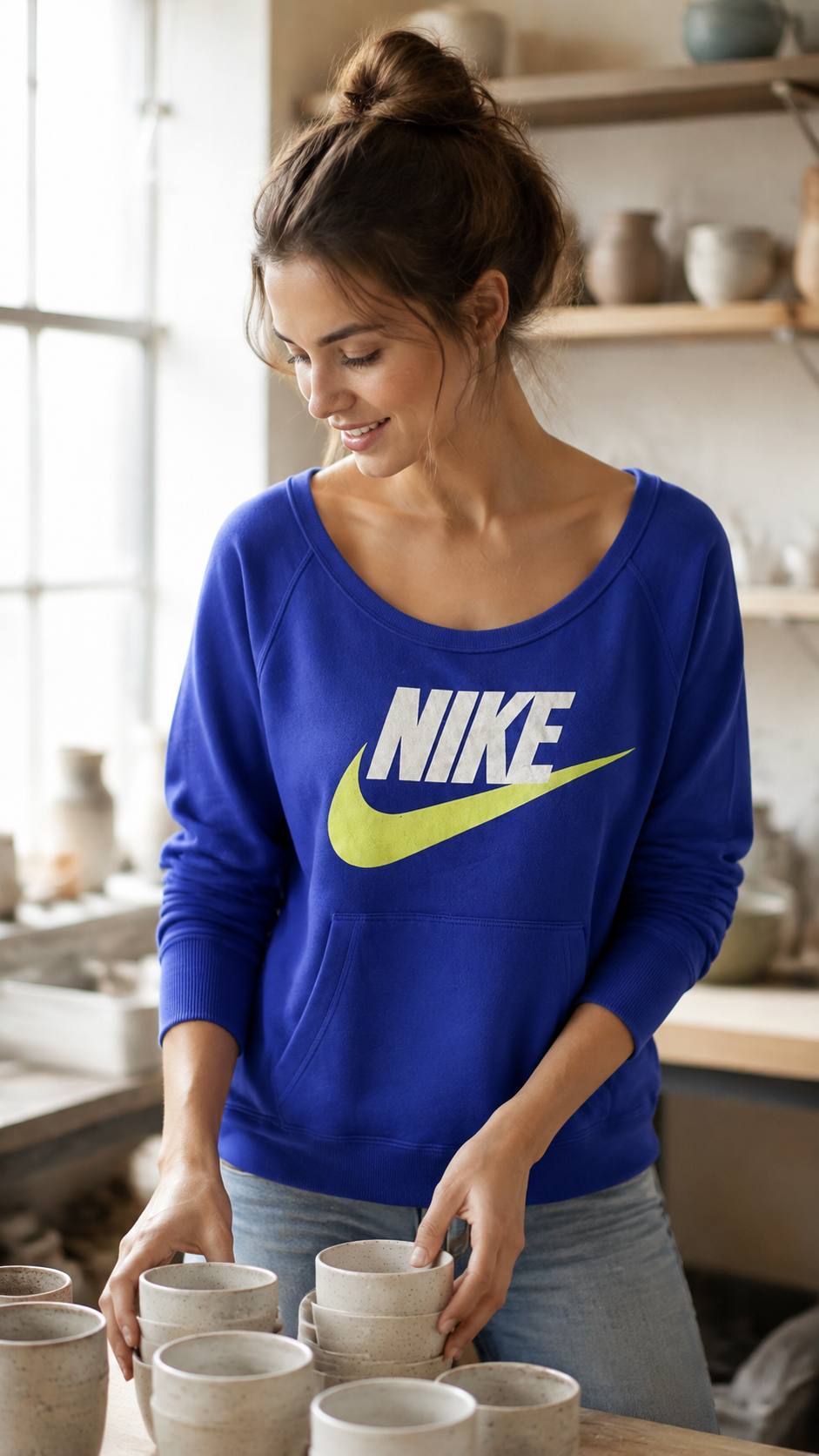 Nike Γυναικείο Φούτερ – Μπλε / Lime – XS