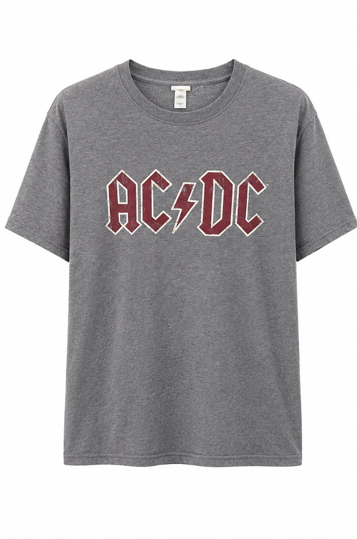 H&M AC/DC Ανδρικό T-Shirt Μπλουζάκι – Γκρι-S