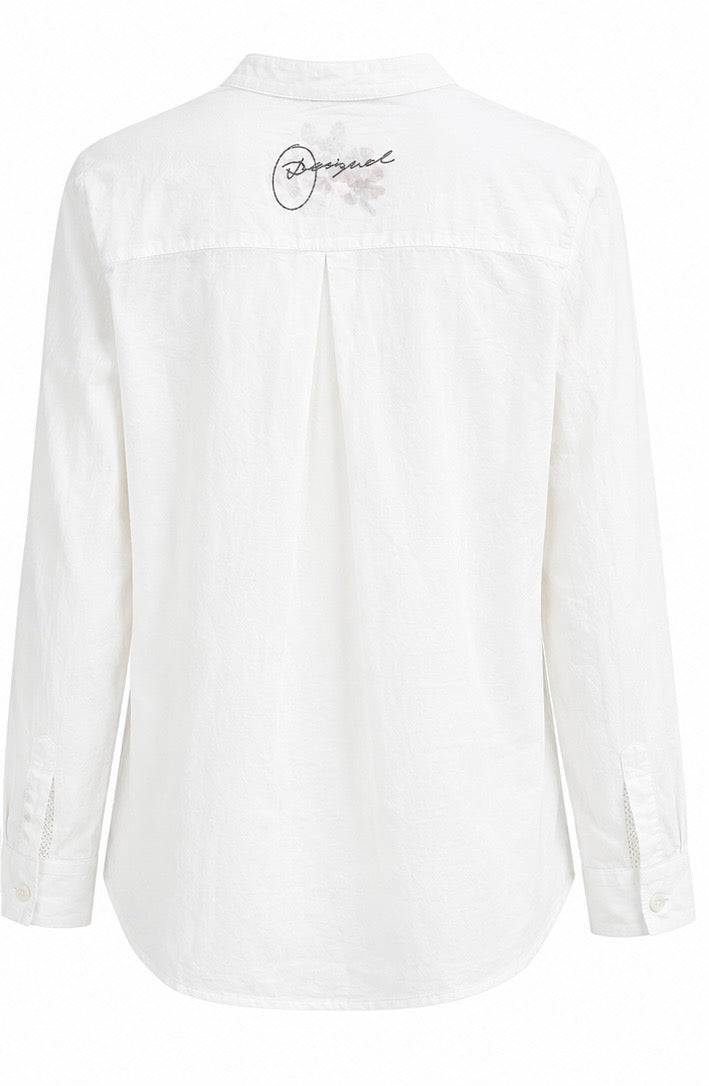 Desigual White Embroidered Graphic Shirt –L