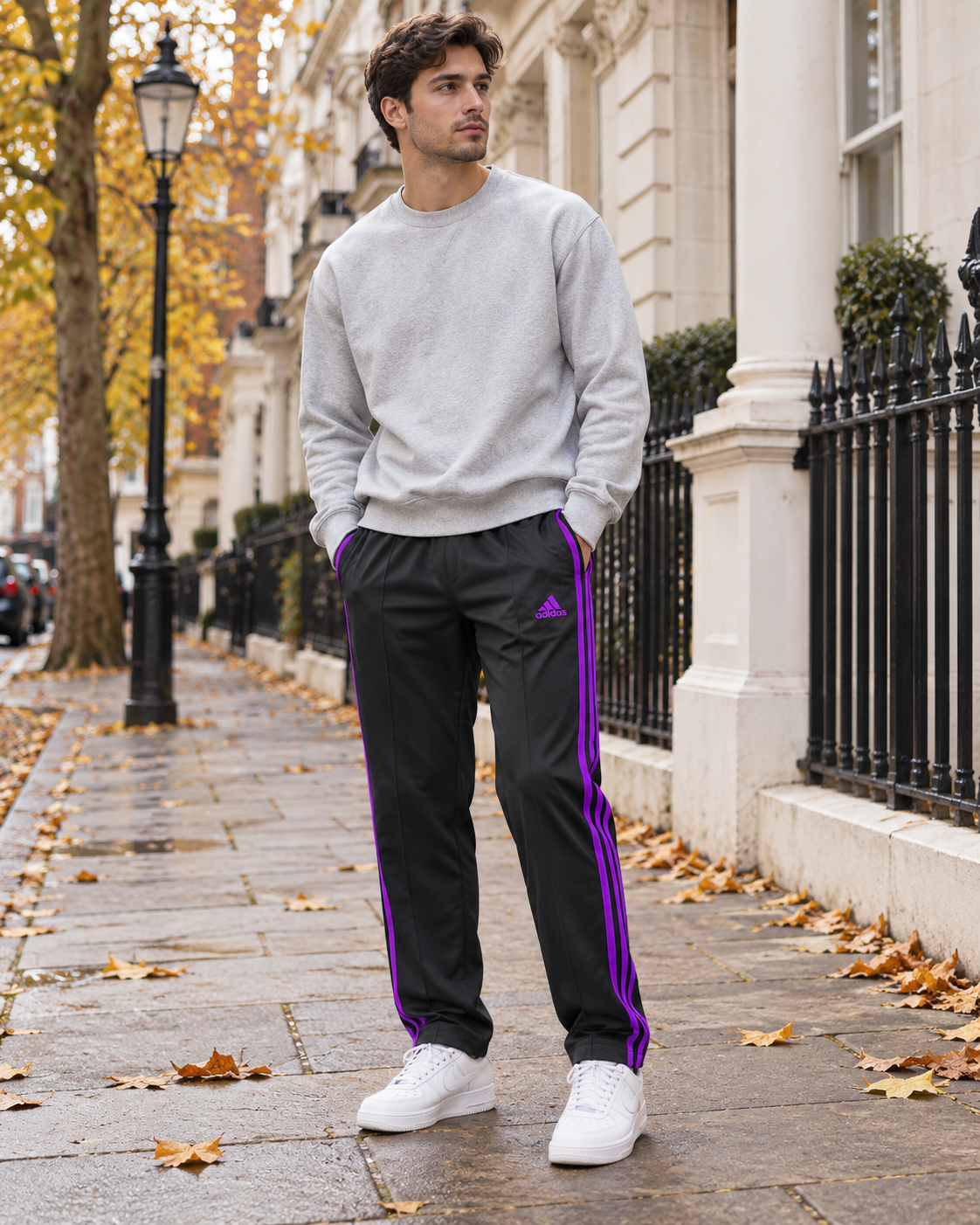 Adidas Ανδρικό Παντελόνι Φόρμας – Μαύρο/Μωβ – XL