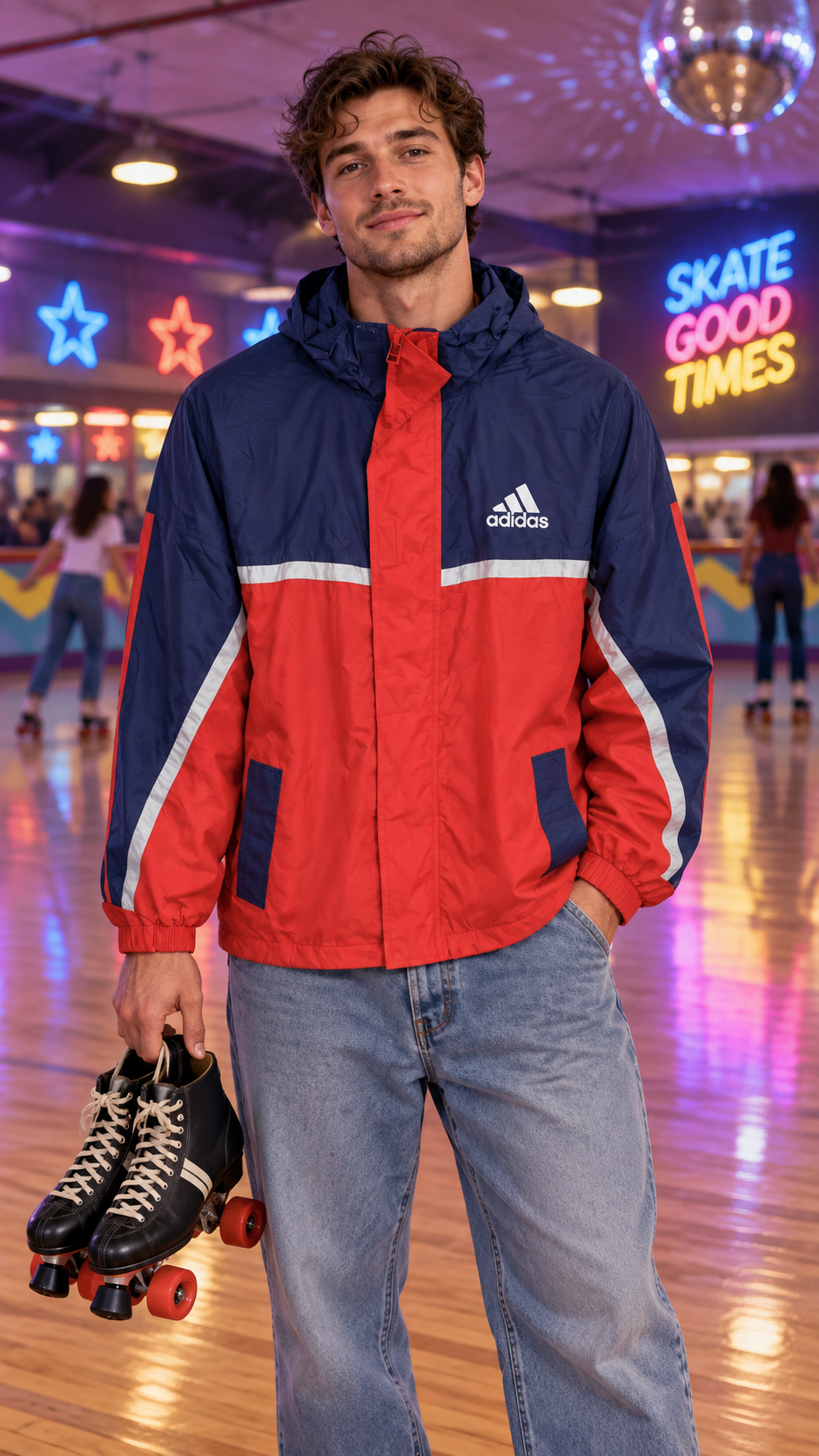 Adidas Ανδρικό Αντιανεμικό Μπουφάν – Μπλε/Κόκκινο – L