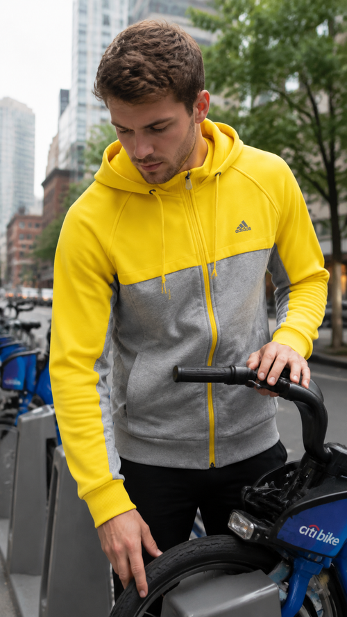 Adidas Ανδρική Ζακέτα Φούτερ με Κουκούλα – Κίτρινο/Γκρι – M