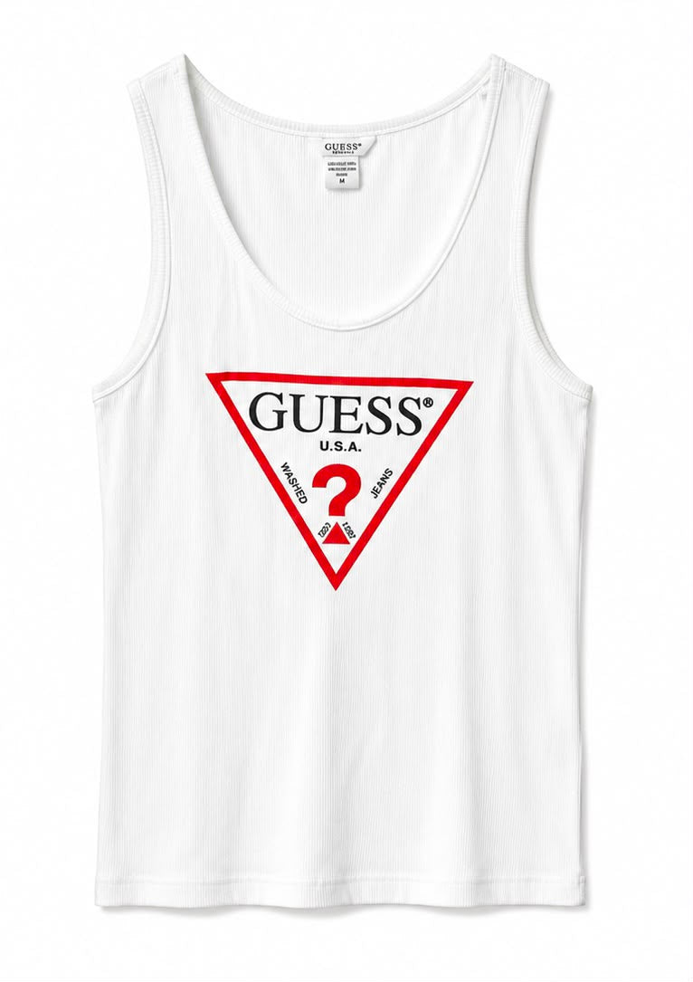 GUESS Ανδρικό Rib Αμάνικο Λευκό με Logo – M