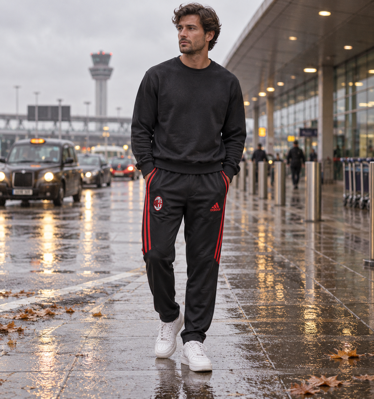 Adidas Ανδρικό Παντελόνι AC Milan Μαύρο Κόκκινο - M