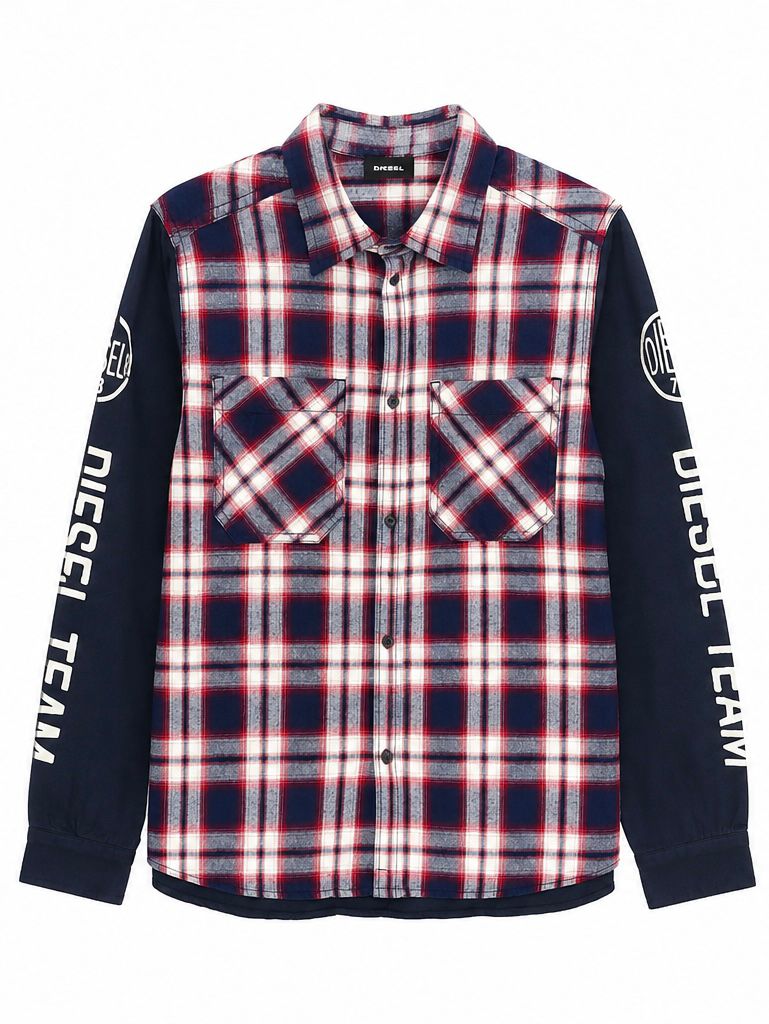 Diesel Ανδρικό Καρό Πουκάμισο Team Diesel με Logo Μανίκια-XL