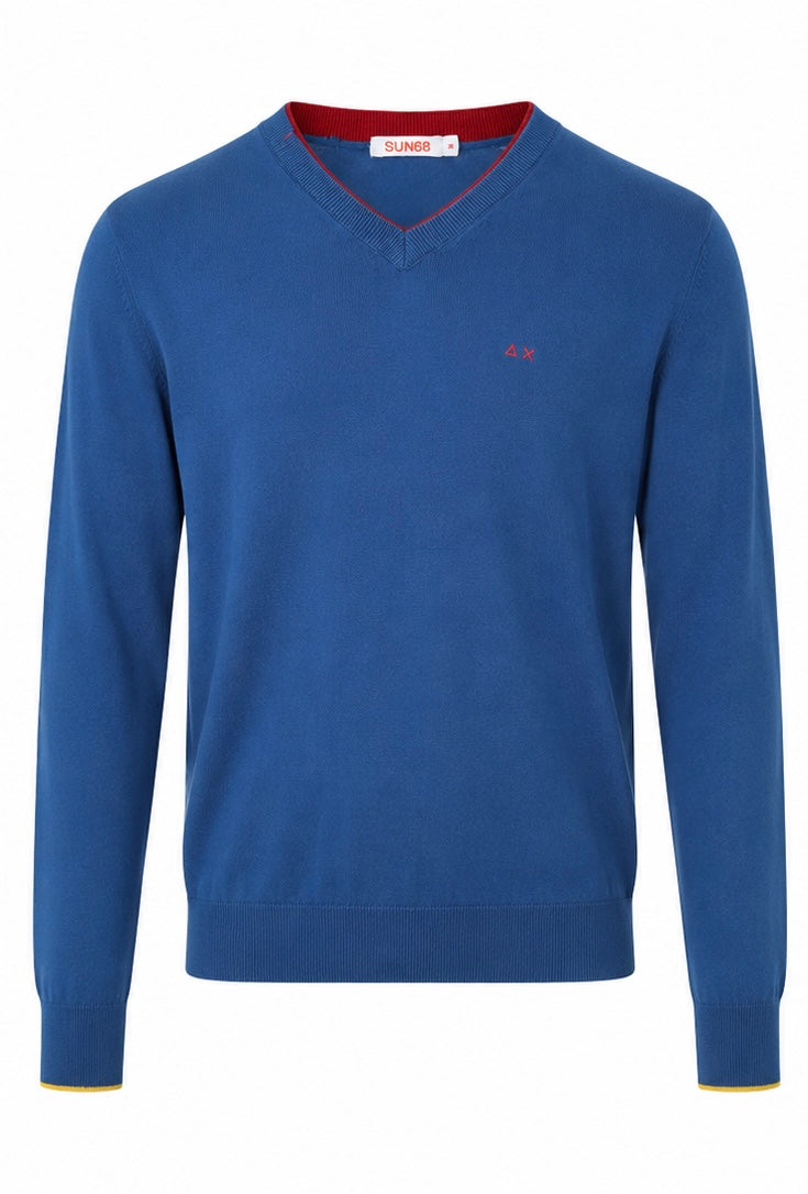SUN68 Ανδρικό V-Neck φούτερ – Μπλε-M