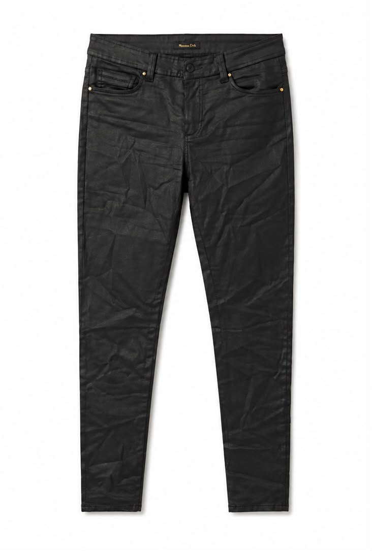 Massimo Dutti Γυναικείο Μαύρο Coated Skinny Παντελόνι-L