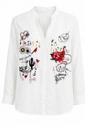 Desigual White Embroidered Graphic Shirt –L