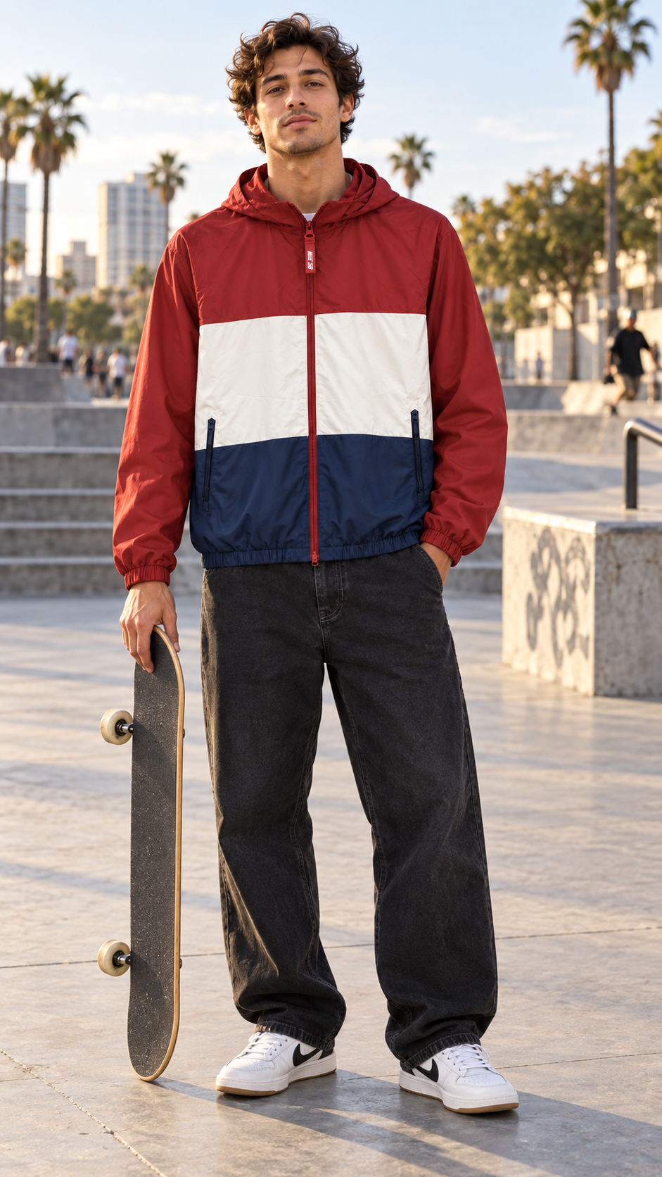 Nike SB Ανδρικό Αντιανεμικό Μπουφάν με Κουκούλα – Κόκκινο / Λευκό / Μπλε – S