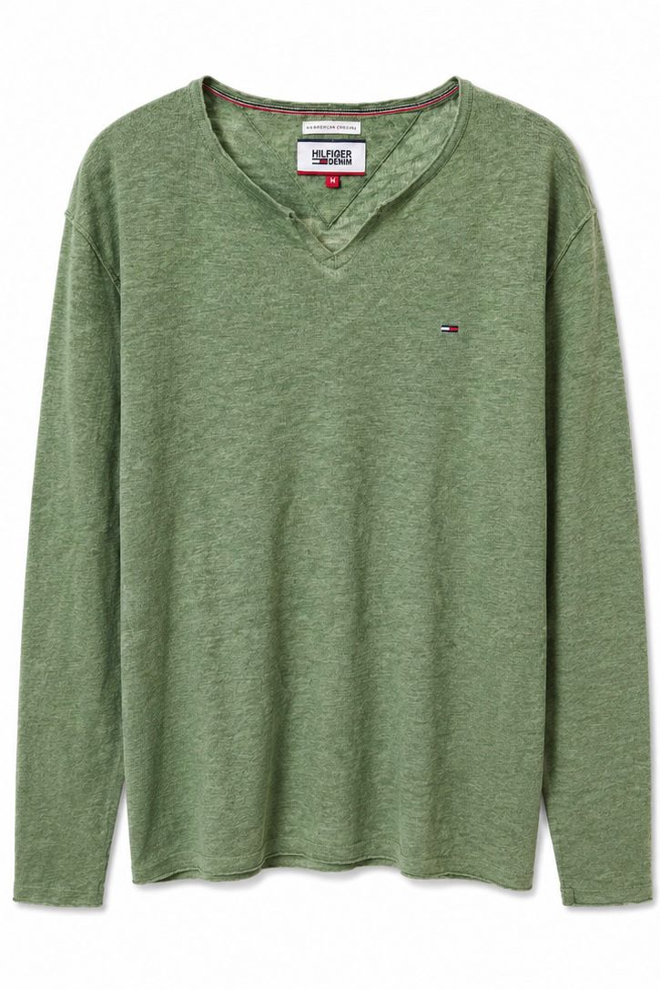 Tommy Hilfiger Denim Ανδρική Μακρυμάνικη Μπλούζα V-Neck Χακί-M