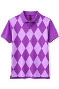 SUN68 Ανδρικό Polo Μωβ με Argyle Σχέδιο-L