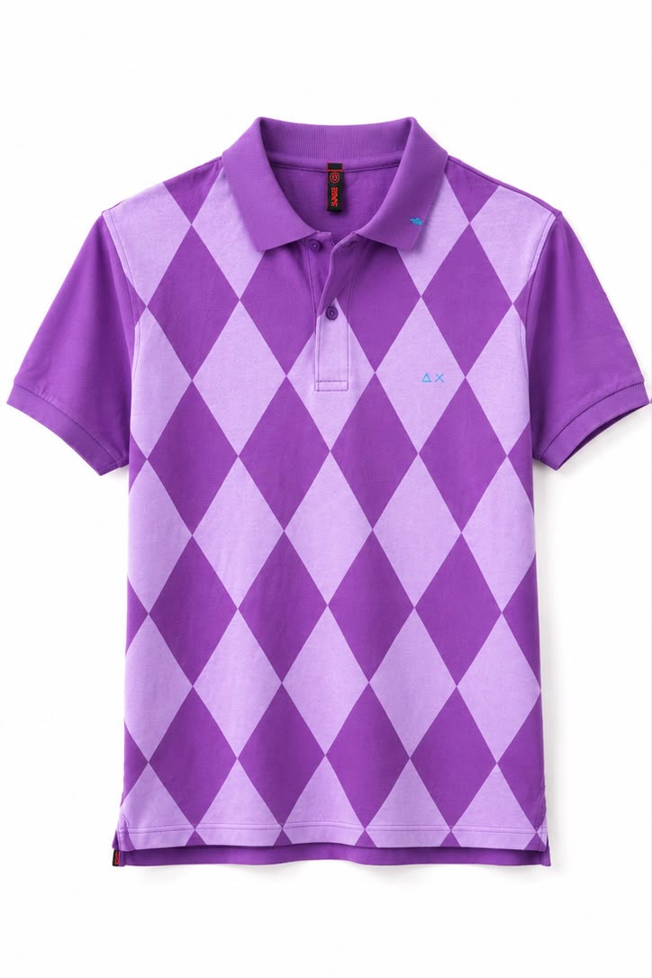 SUN68 Ανδρικό Polo Μωβ με Argyle Σχέδιο-L