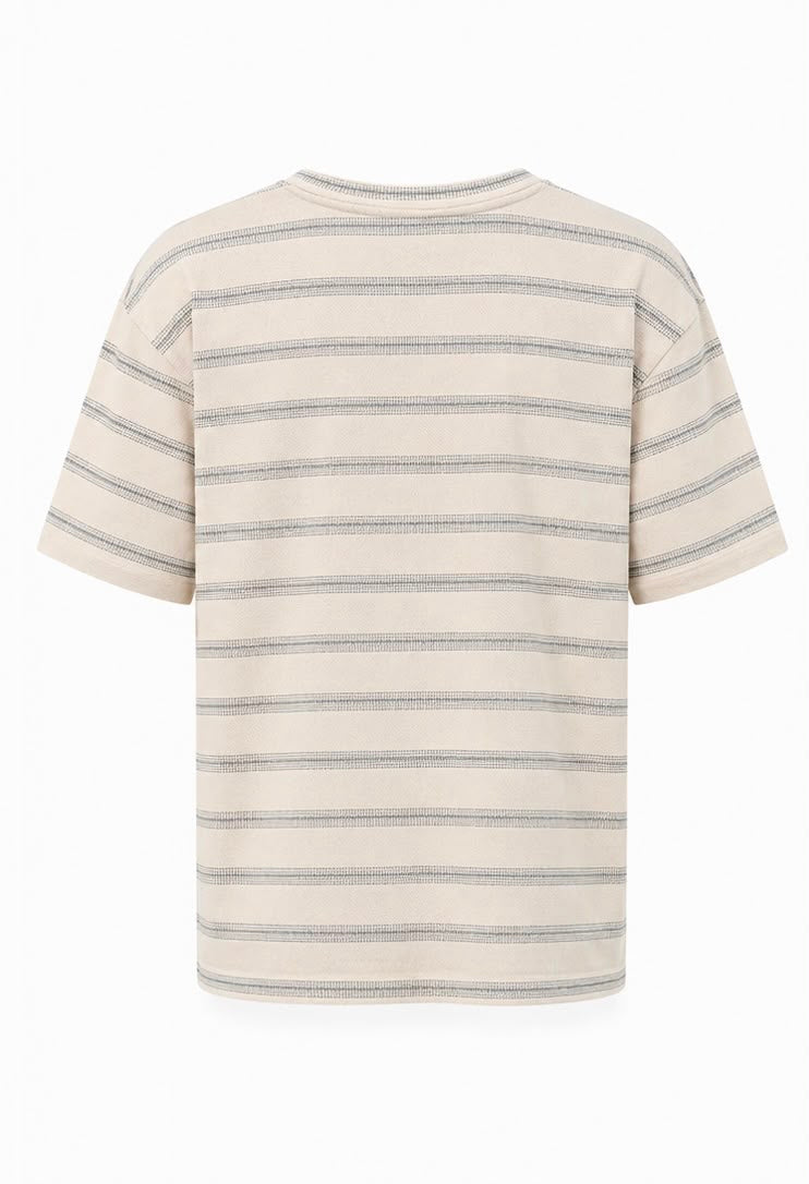 Pull&Bear Ανδρικό Ριγέ Μπλουζάκι – Εκρού – M