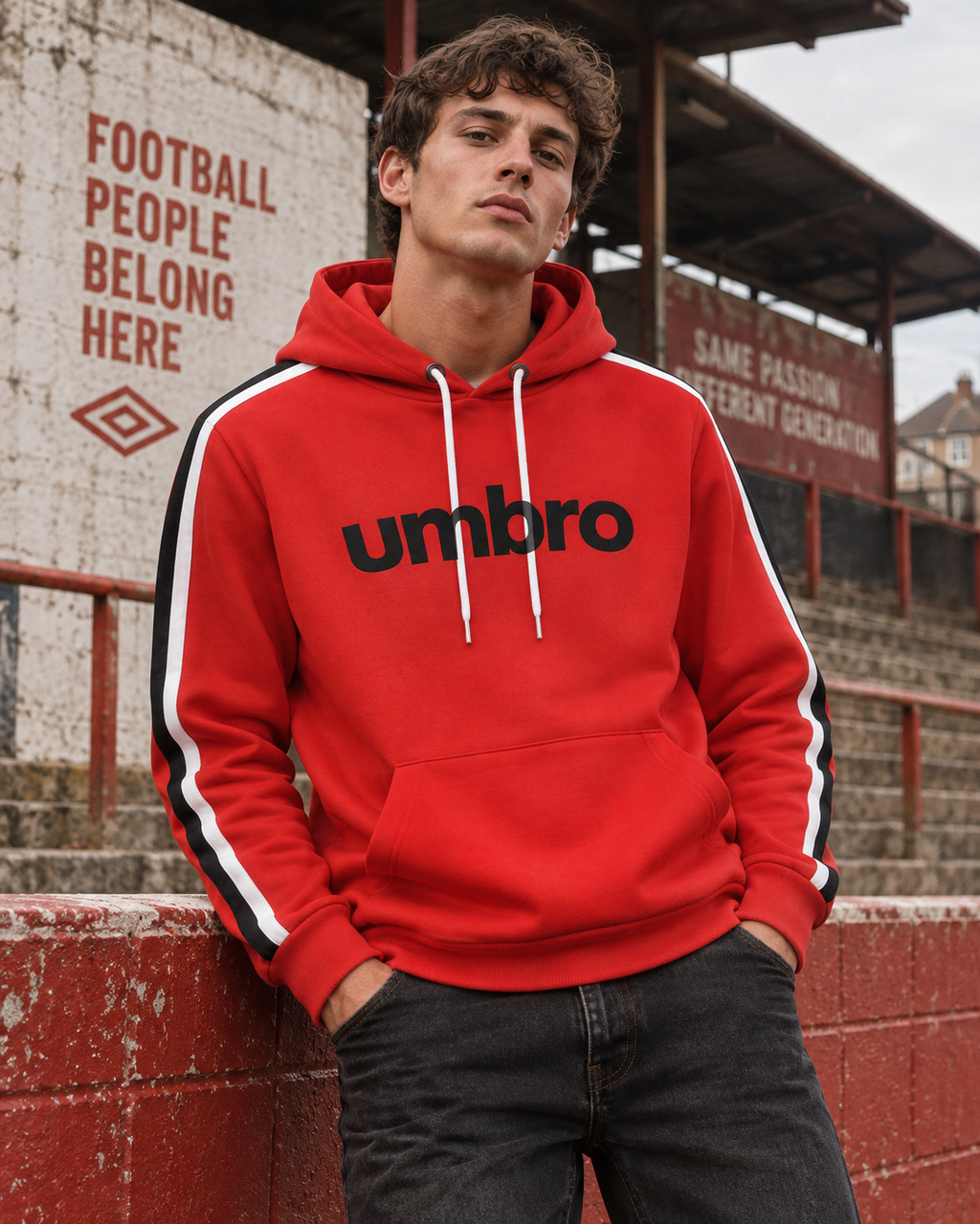 Umbro Ανδρικό Φούτερ με Κουκούλα Κόκκινο – M