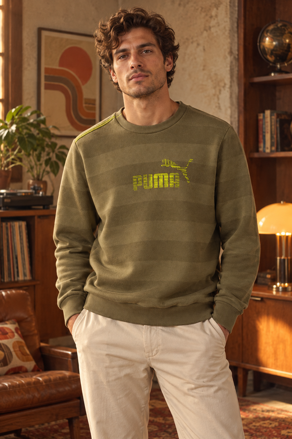Puma Ανδρικό Φούτερ Χακί - S