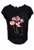 Desigual Γυναικείο Floral T-Shirt – Μαύρο-XS