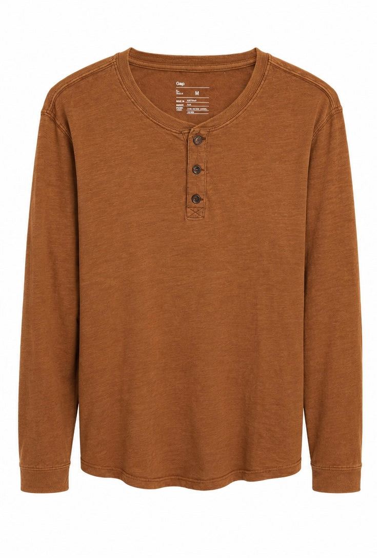 GAP Henley Long Sleeve T-Shirt – Brown-M