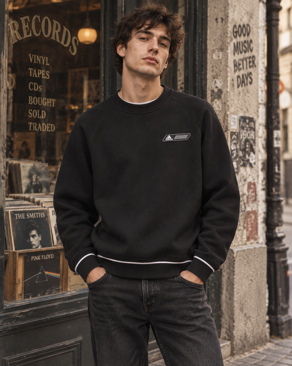 Adidas Ανδρικό Φούτερ Μαύρο – S