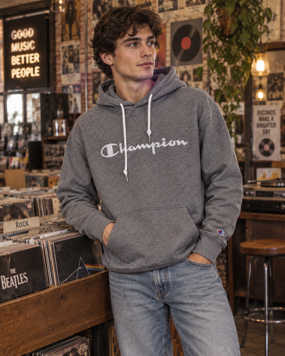 Champion Ανδρικό Φούτερ με Κουκούλα Γκρι – XL