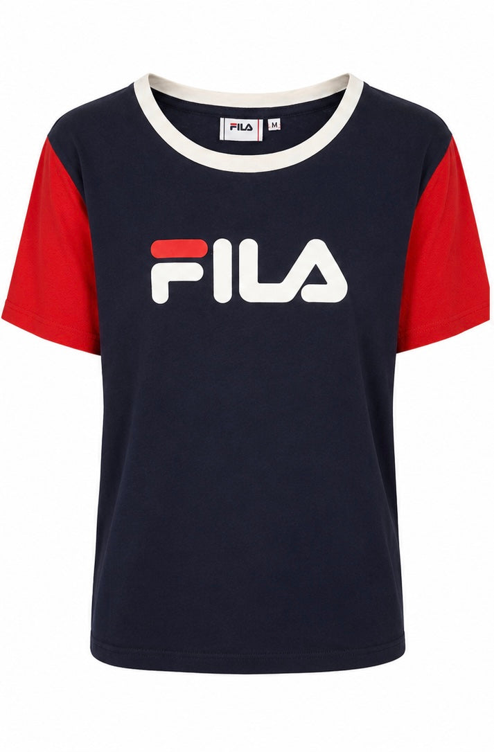 FILA Γυναικείο Logo T-Shirt – Μπλε / Κόκκινο-M
