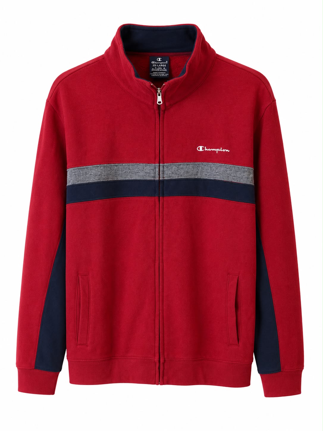 Champion Full Zip Sweatshirt – Red / Navy-2XL