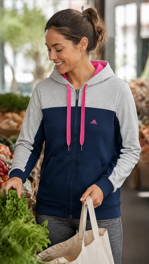 Adidas Γυναικεία Ζακέτα Φούτερ με Κουκούλα – Μπλε/Γκρι/Ροζ – S