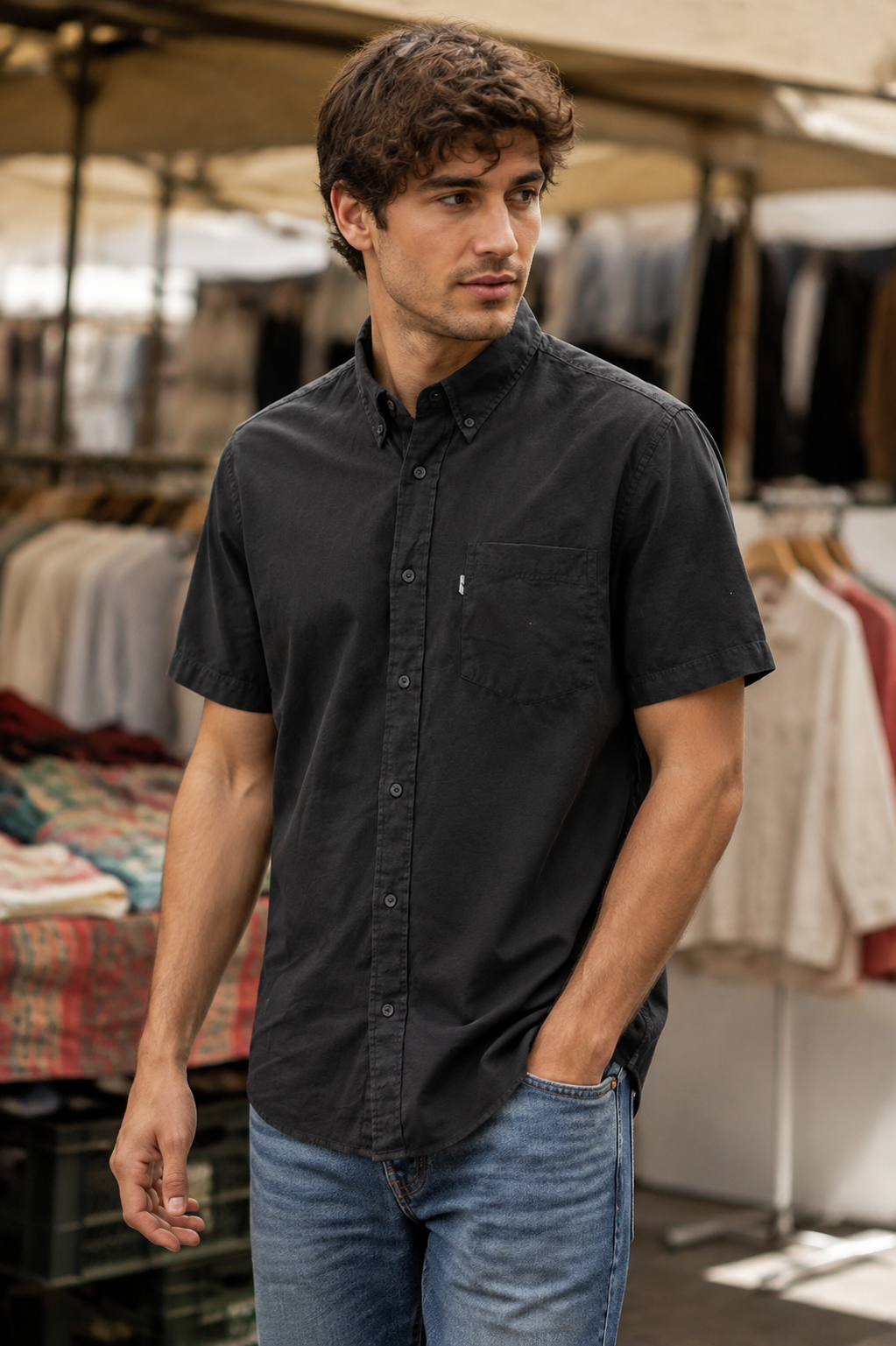 Levi’s Ανδρικό Κοντομάνικο Πουκάμισο – Μαύρο – L