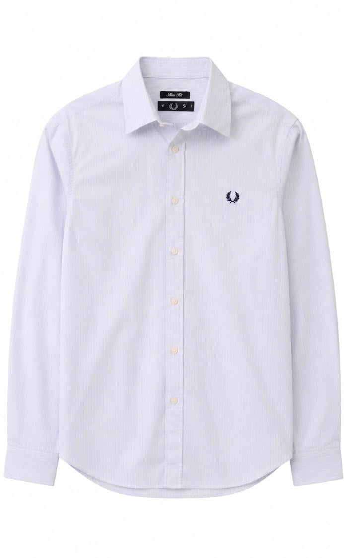 Fred Perry Slim Fit Ανδρικό Πουκάμισο Ριγέ Γαλάζιο/Λευκό –S