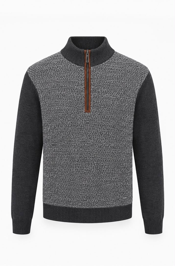 Bugatti Ανδρικό Πλεκτό Πουλόβερ Half-Zip – Γκρι – XL