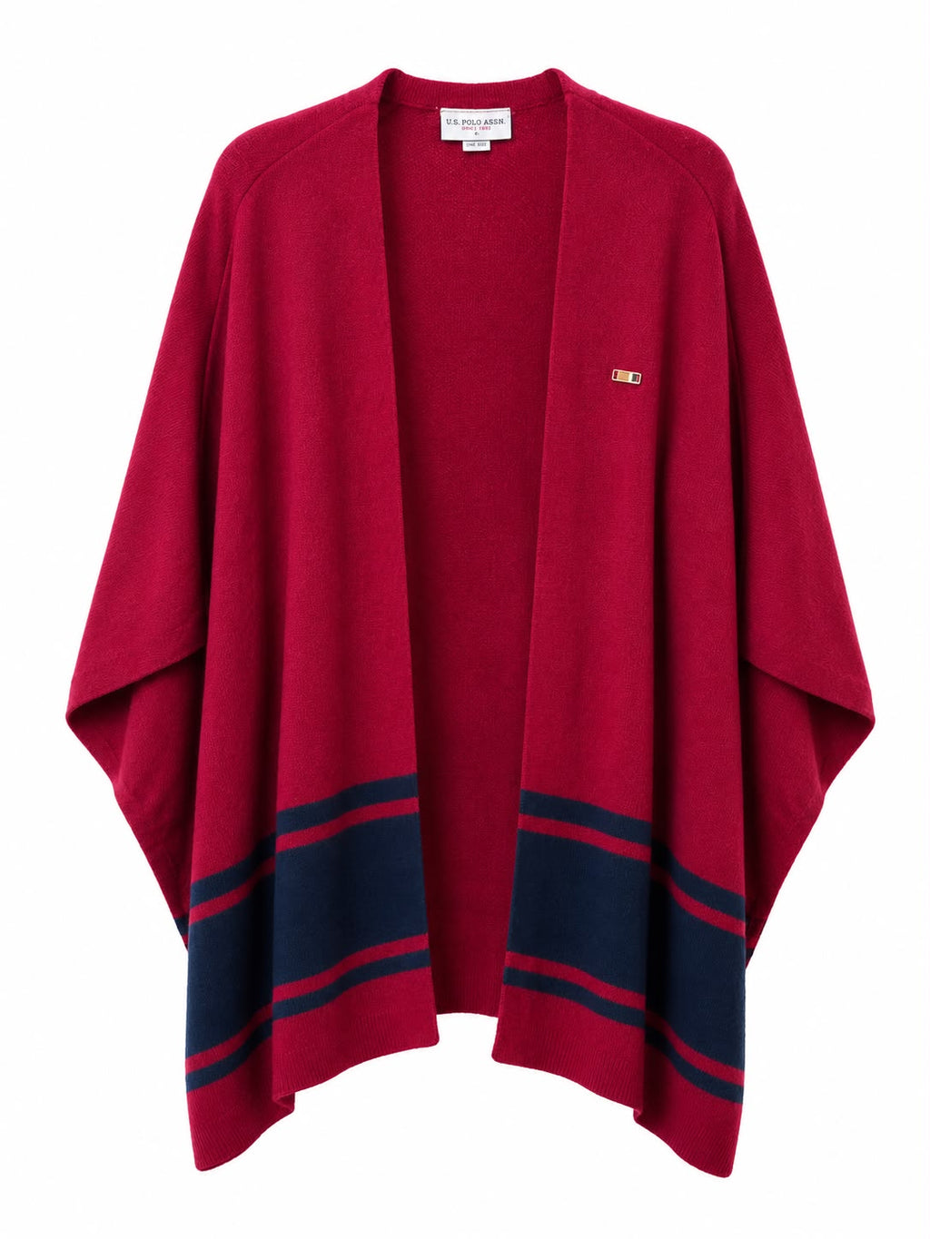 U.S. Polo Assn. Knit Cape Cardigan – Red/Navy-One size