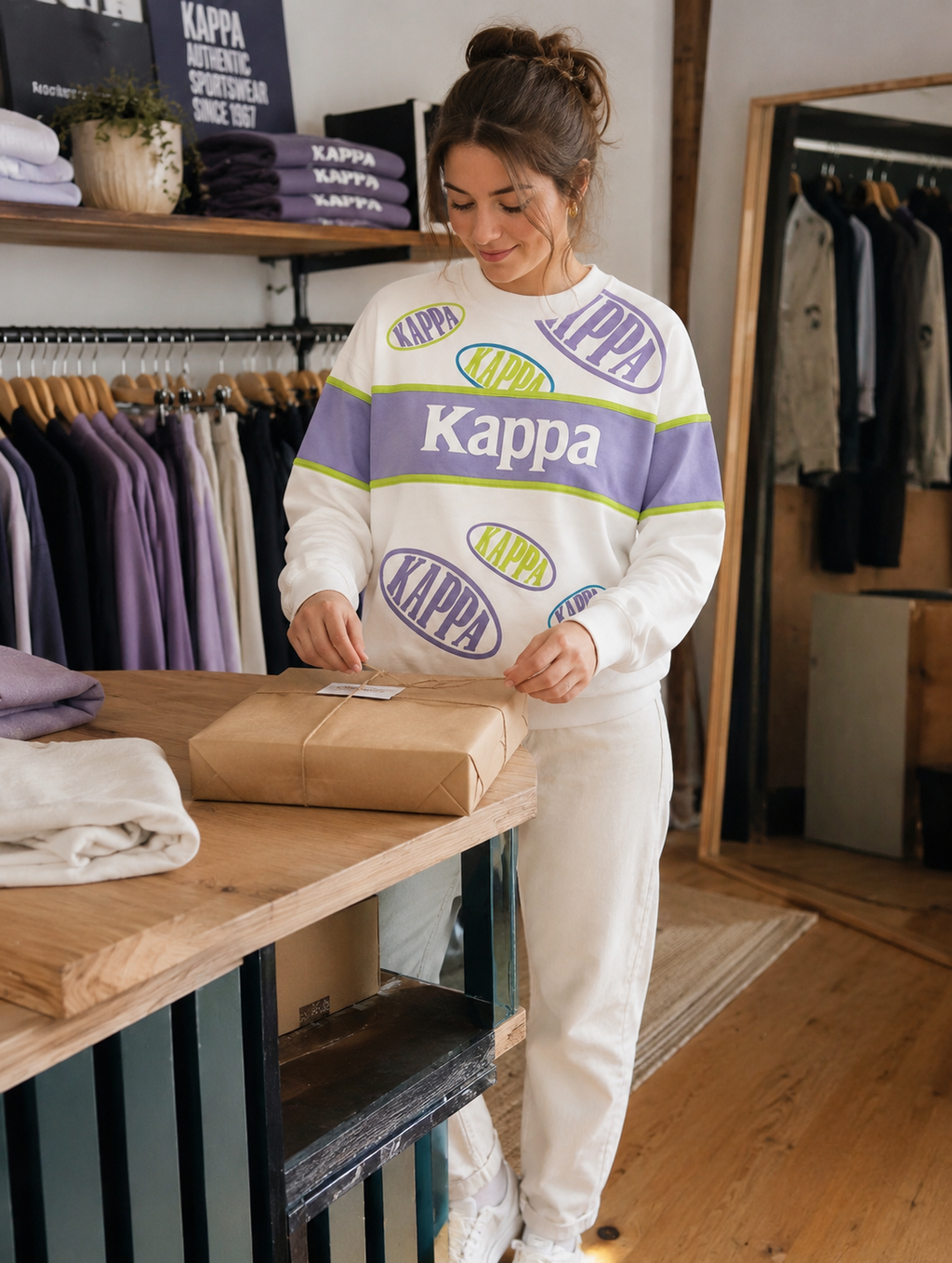 Kappa Φούτερ Μπλούζα – Εκρού / Λιλά – Πολύχρωμο Logo-L