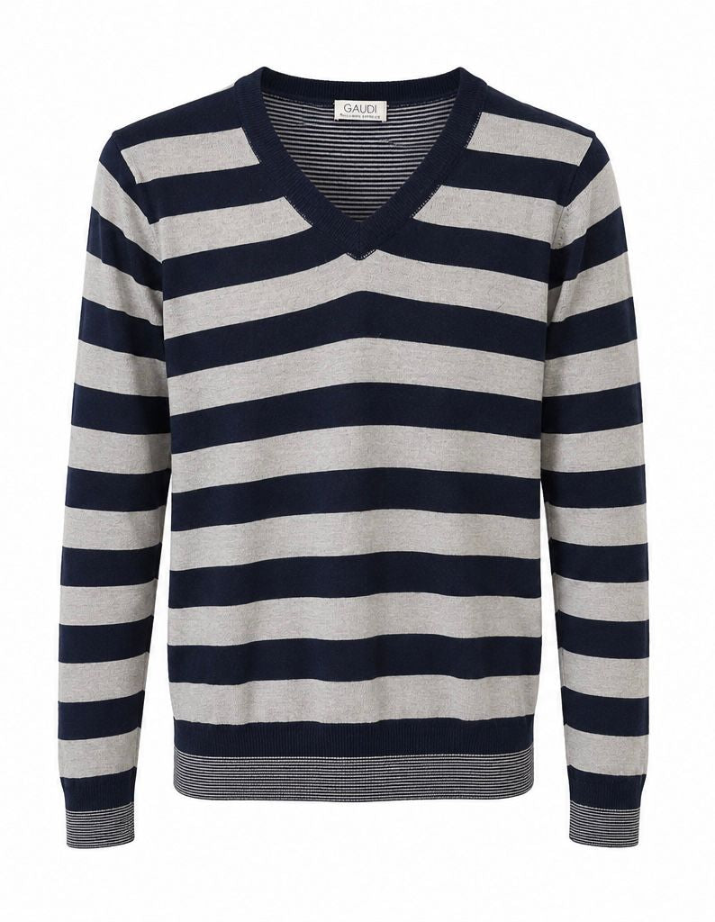 Gaudì Ανδρική Πλεκτή Μπλούζα Ριγέ V-Neck-XL