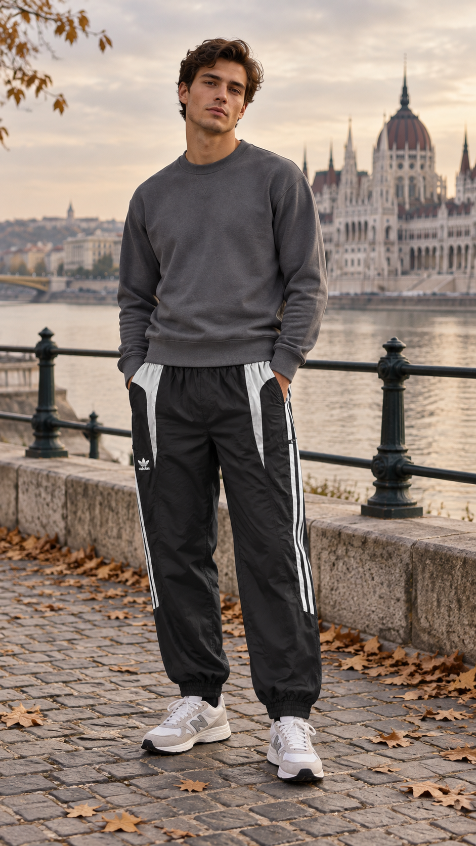 Adidas Ανδρικό Παντελόνι Φόρμας Μαύρο Λευκό - XL