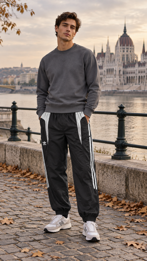 Adidas Ανδρικό Παντελόνι Φόρμας Μαύρο Λευκό - XL