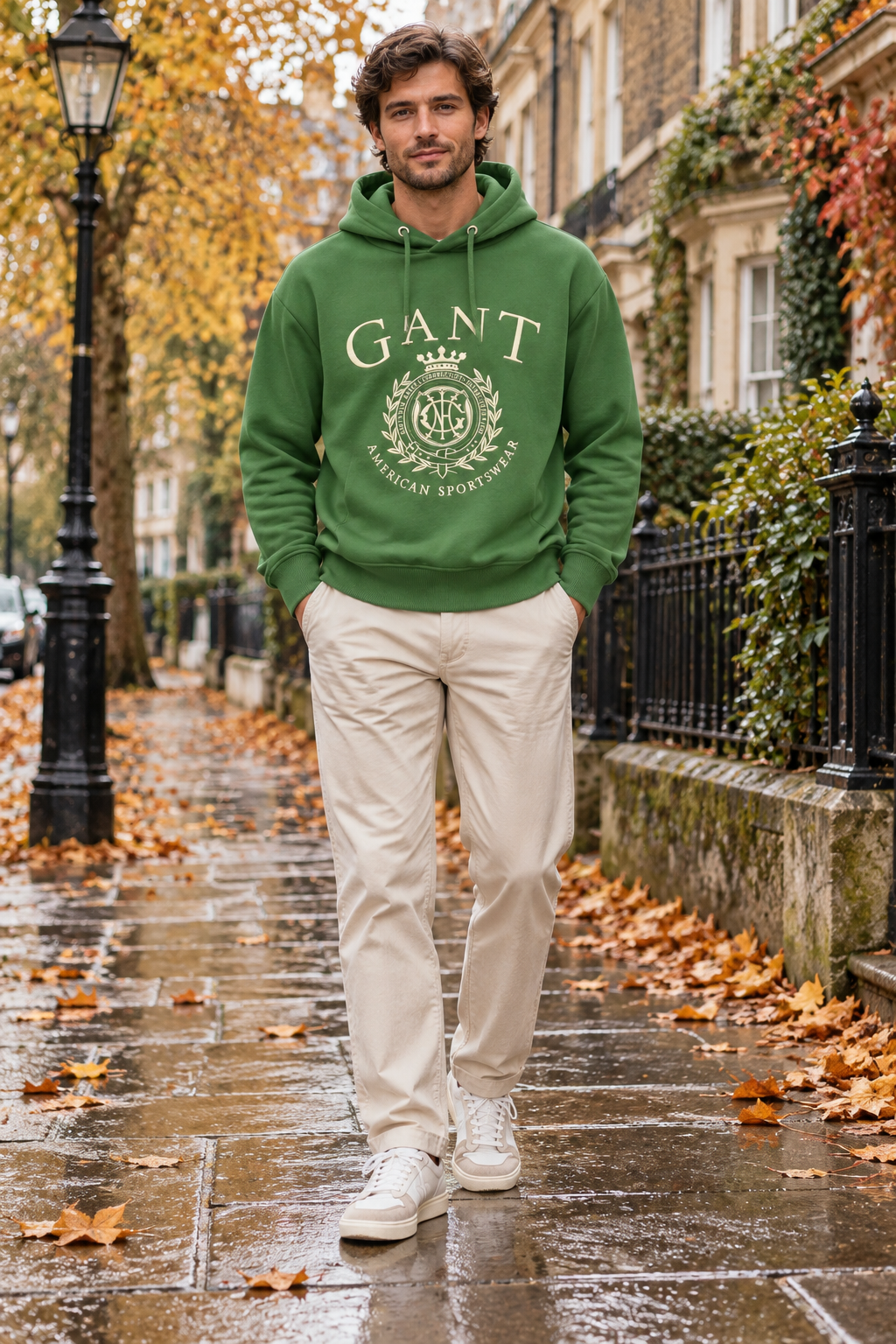 GANT Unisex Φούτερ με Κουκούλα και Λογότυπο – Πράσινο – L