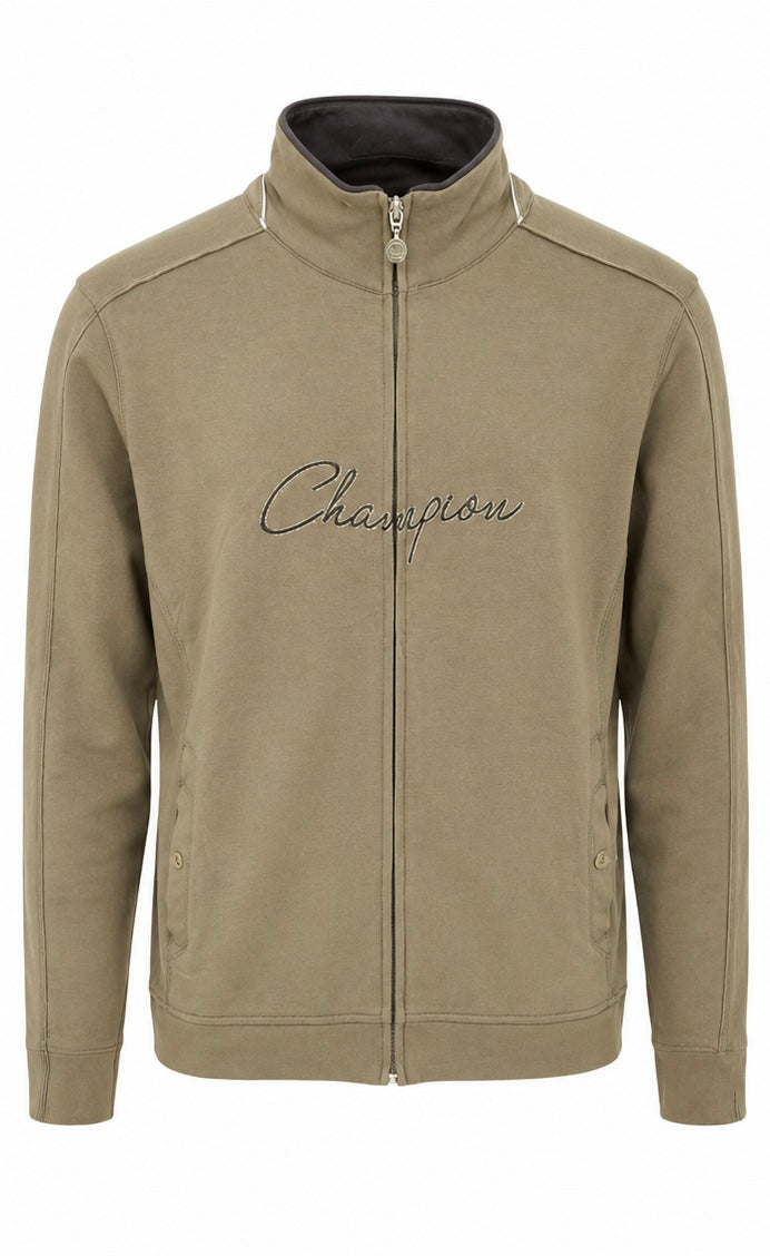 Champion Ανδρική Χακί Ζακέτα Full Zip Script Logo-M