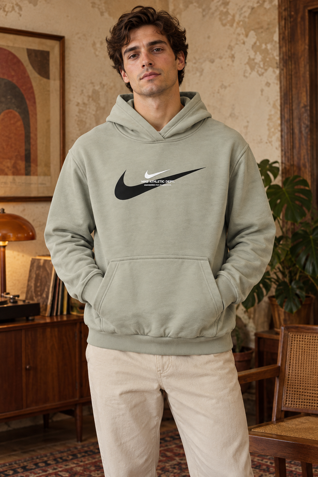 Nike Εφηβικό Φούτερ Γκρι Χακί - XL