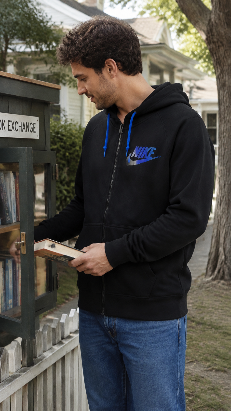 Nike Ανδρική Ζακέτα Φούτερ με Κουκούλα – Μαύρο / Μπλε – Large