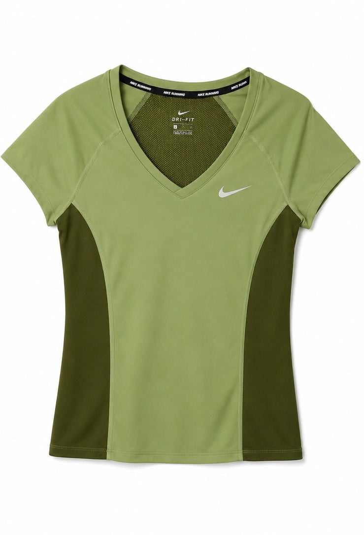 Nike Running Dri-FIT V-Neck T-Shirt – Olive Green-S