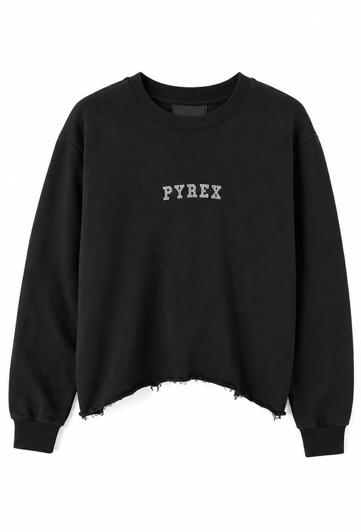 Pyrex Γυναικείο Crop Φούτερ Μαύρο με Strass Logo – S