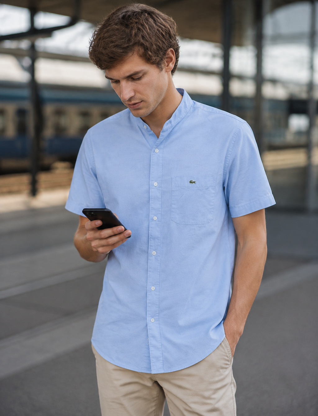 Lacoste Ανδρικό Κοντομάνικο Πουκάμισο – Γαλάζιο – M